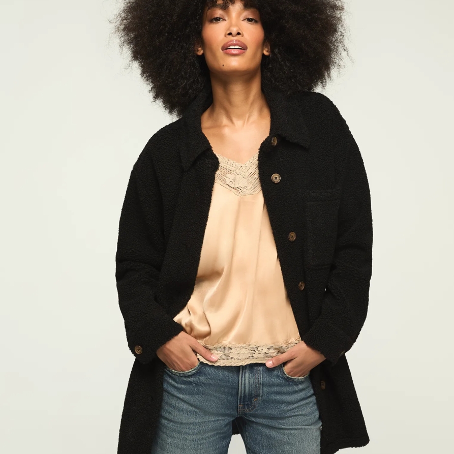 Lucky Brand Oversized Shirt Jacket - Women's Clothing Outerwear Jackets Coats in #001 Black, Size XS