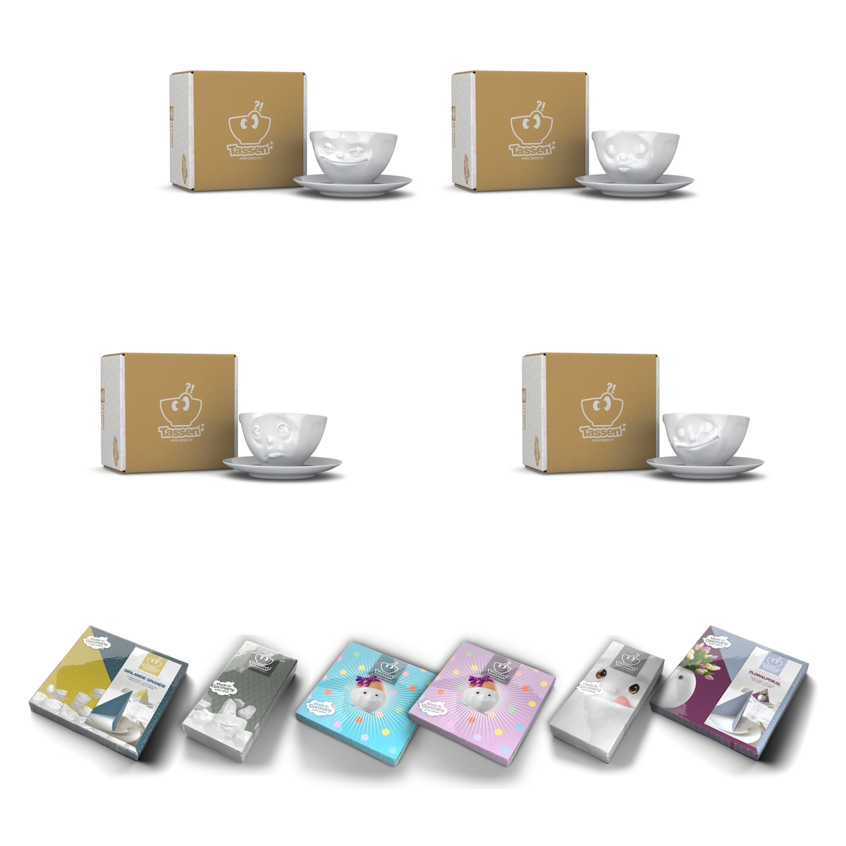 Tassen-Set 4-tlg. - jeweils 200 ml + Servietten - FIFTYEIGHT Kaffeetasse - Dekor Weiß - 1 Set Image