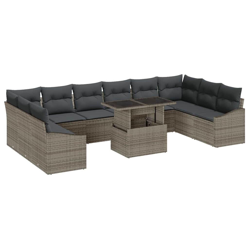 vidaXL Garten-Sofa-Set mit Kissen mit Speicher mit Kissen 11 pcs Grau Image