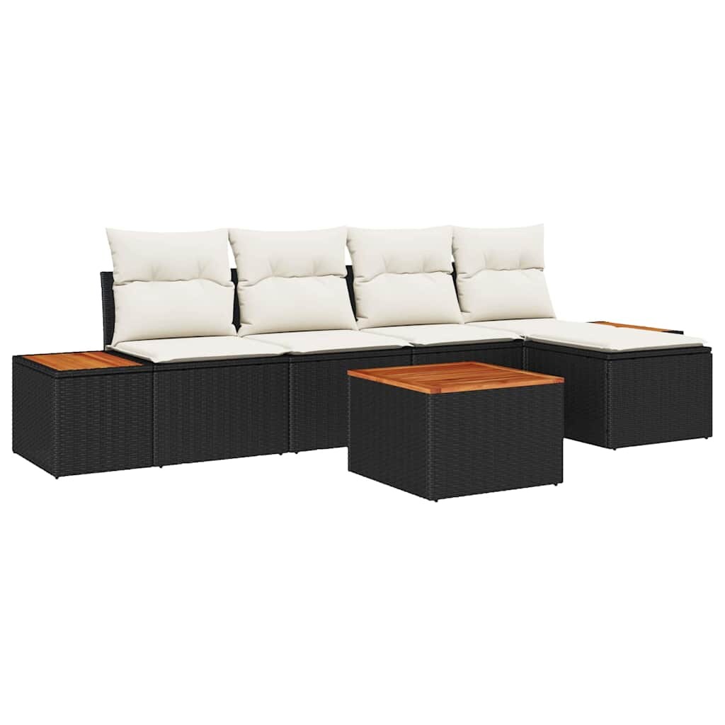 vidaXL Garten-Sofa-Set mit Kissen 6 pcs Schwarz und Creme Poly Rattan Image