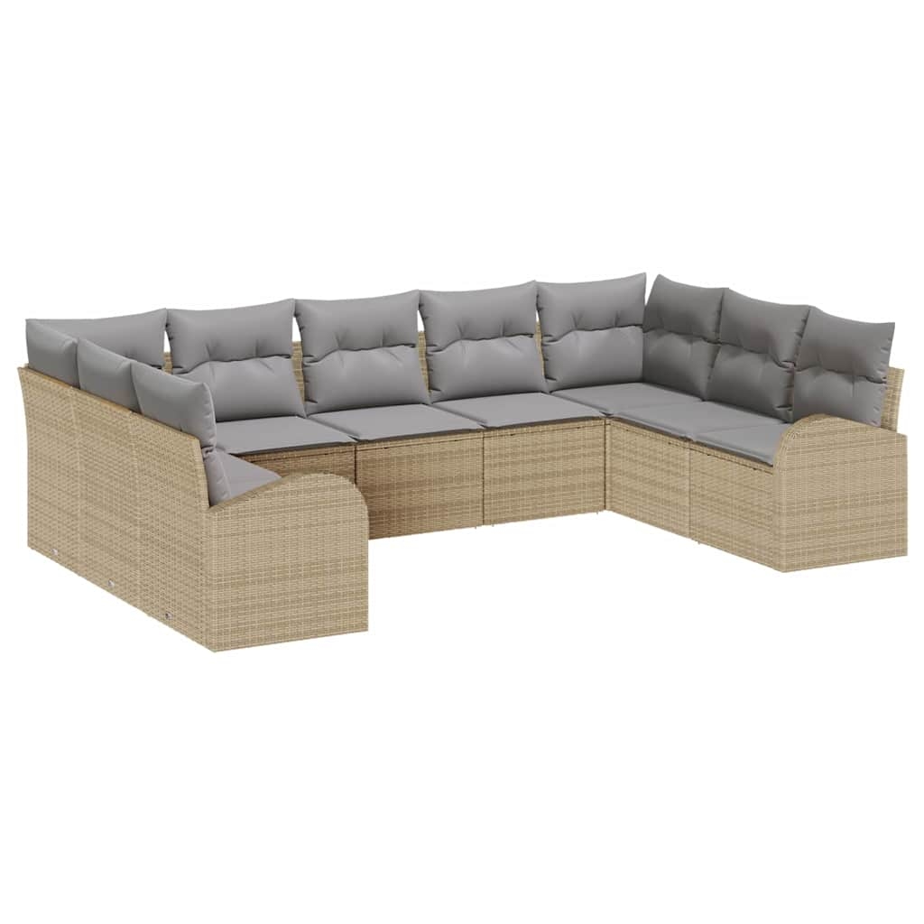 vidaXL Garten-Sofa-Set mit Kissen 9 pcs Beige und Hellgrau Poly Rattan Image