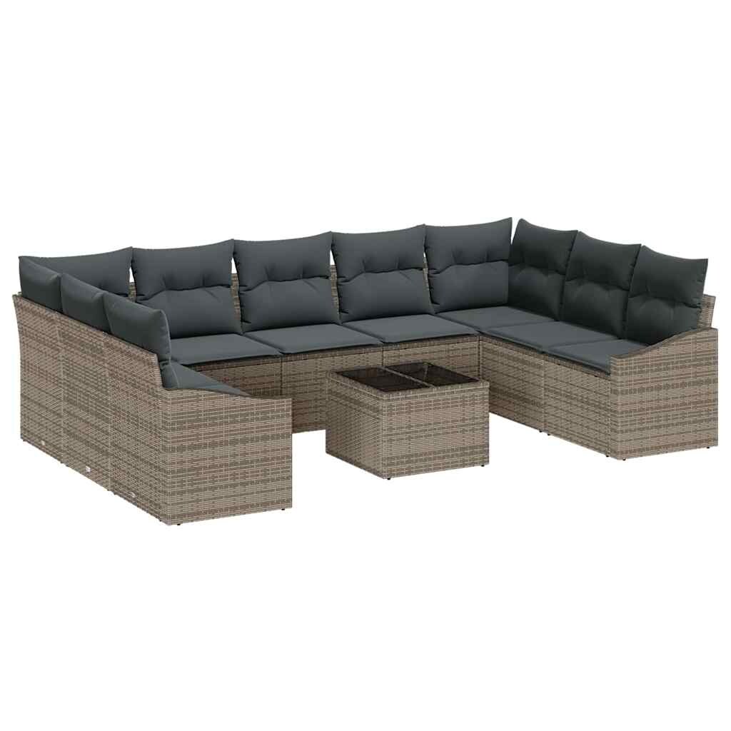 vidaXL Garten-Sofa-Set 10 pcs Grau Poly Rattan Image