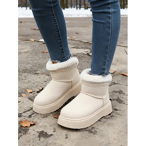 Kamelfarbene Damen-Ankle-Boots mit Kunstfellfutter – warme und stylische Winterschuhe für kaltes Wetter, Freizeitaktivitäten und gemütliche Stunden zu Hause Image