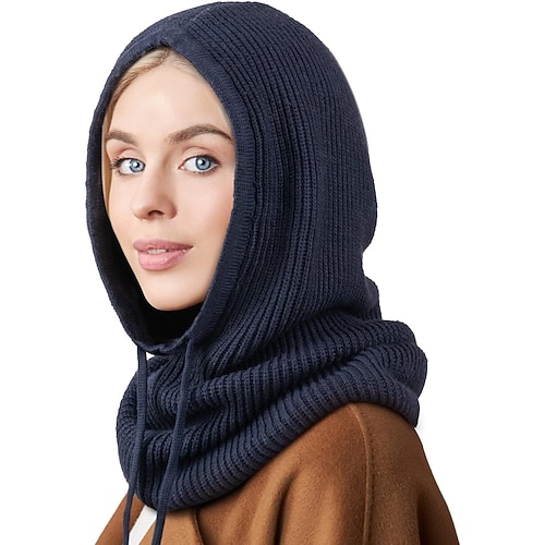 Strickmütze für Damen, dicke, warme Nackenwärmer-Mütze, Winter- und Herbstmütze, Strickkopfbedeckung für kaltes Wetter, Outdoor-Bekleidung, gemütliche Skimaske, Schal, Mützenaccessoire Image