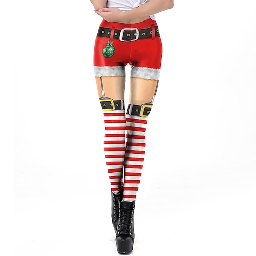 Weihnachtsmann Elf Hose Leggings Damen Weihnachten Alltagskleidung Erwachsene Weihnachten Maskerade Heiligabend Weihnachten Party Hose Image
