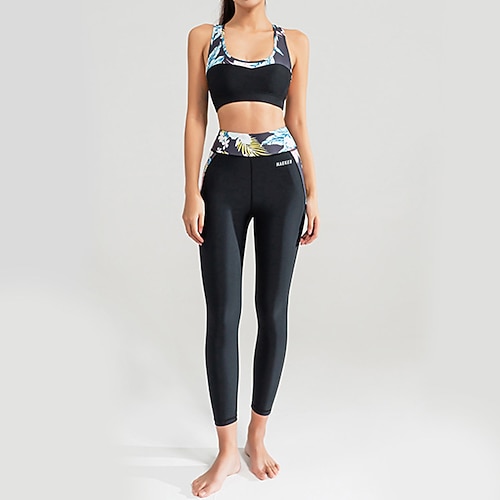 Damen 2-teiliger Rashguard Surf-BH Badehose Farbblockierung mit integriertem BH UPF50 Atmungsaktiv Ärmellos Tauchanzüge Surfen Kanufahren Schnorcheln Sommer Image