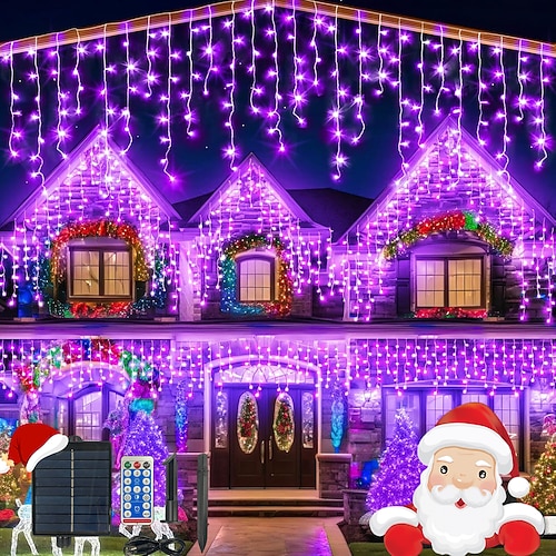 Solar wasserdichte Eiszapfenlichter 10 m 400 LEDs 48 Tropfen 8 Funktion Timer Fernbedienung Klarer Draht verbindbare Lichterkette Innenhof Balkon Baum Veranda Eaves dekorative Lichter Image