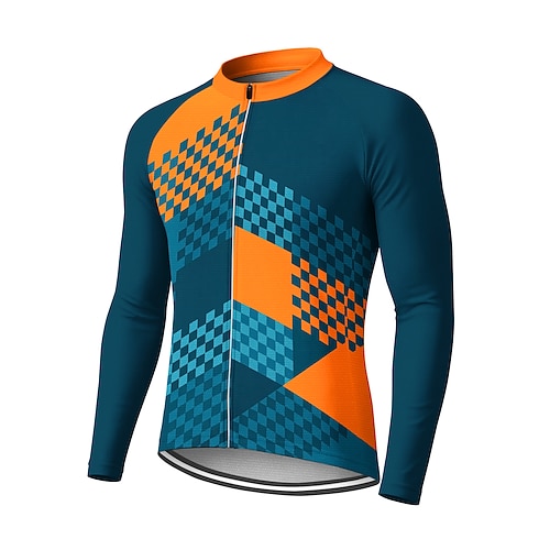 Herren Radtrikot Downhill-Trikot Geometrisch Abstrakt Kontrastfarbe Langarm Fahhrad T-Shirt Trikot Kompressionskleidung mit 3 Gesäßtaschen Mountainbike MTB Straßenradsport UV-Sonnenschutz Image