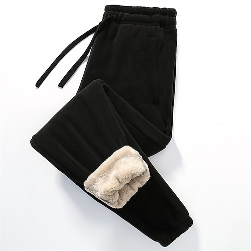 Herren Jogginghose Fleecehose Hose Winterhose Kordelzug Tasche Elastischer Bund Einfach Komfort Warm Sport im Freien Täglich Mode Lässig Schwarz Khaki Mikroelastisch Image