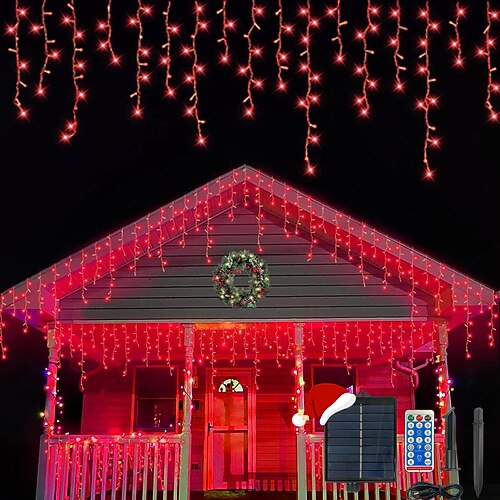 Solar wasserdichte Eiszapfenlichter 10 m 400 LEDs 48 Tropfen 8 Funktion Timer Fernbedienung Klarer Draht verbindbare Lichterkette Innenhof Balkon Baum Veranda Eaves dekorative Lichter Image