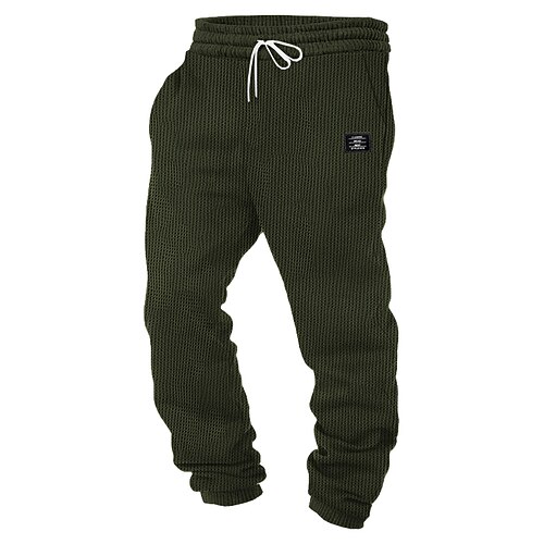 Herren Jogginghose Hose Waffelhose Kordelzug Tasche Elastischer Bund Einfach Komfort Weich Volle Länge Outdoor Lässig Täglich Mode Klassicher Stil Armeegrün Schwarz Mikroelastisch Image