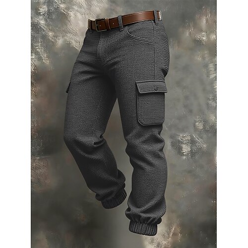 Herren Cargo-Hosen Hose Waffelhose Knöpfe Mehrere Taschen Einfach tragbar Täglich Outdoor Campen und Wandern Mode Klassisch Schwarz Himmelblau Image
