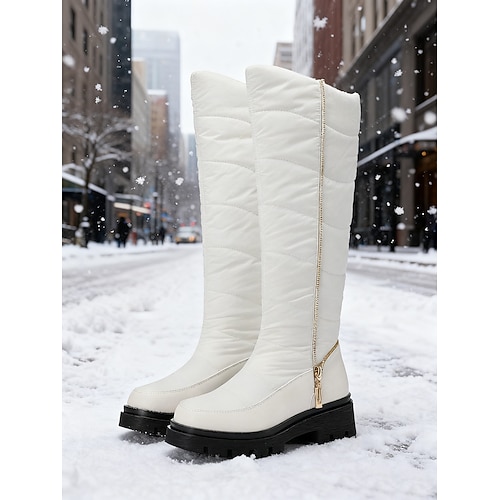Wasserdichte Damen-Winterstiefel – weiße, gesteppte Kniestiefel mit dicker Sohle, ideal für Schnee, Outdoor-Aktivitäten und lässige Winterkleidung Image
