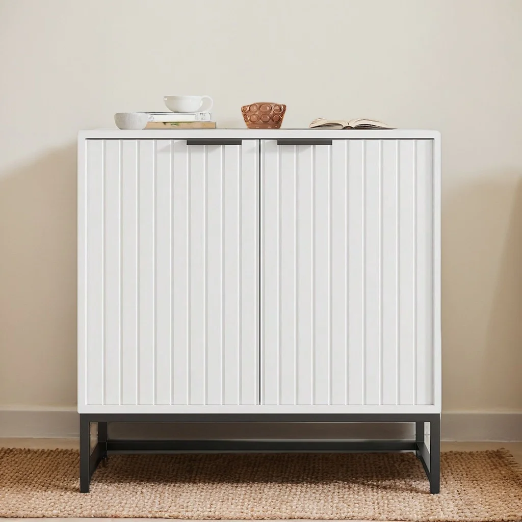 KOMHTOM Sideboard, Kommode, Mehrzweckschrank, moderner Buffetschrank mit 2 Türen, Metallbeinen, für Flure, Eingang