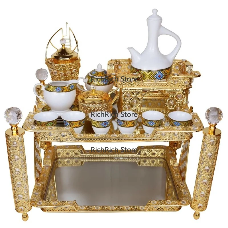 2025 heißer Verkauf äthiopisches Kaffeetablett-Set aus Metall mit Tasse und Untertasse Image