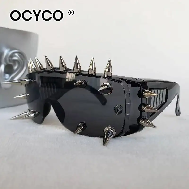 Y2K Steampunk Großen Rahmen Nagel Niet Sonnenbrille Männer Frauen Luxus Marke Punk Sonnenbrille Trendy One Piece Shades Party Brillen