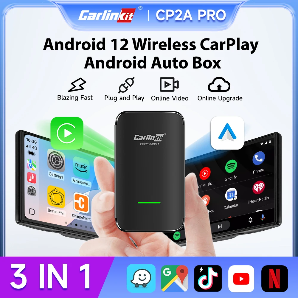 CarlinKit CP2A PRO CarPlay Android Wireless Adapter Auto Connect Wireless Android 12 AI Box für 98 % OEM CarPlay Autos Youtube Image