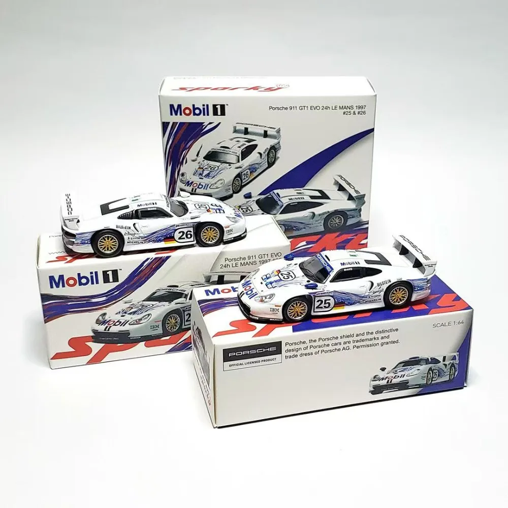 Sparky 1:64 Tiny Exclusive Porsche 911 GT1 EVO 24h LE MANS 1997 H.J.STUCK - T.BOUTSEN # 25 # 26-Legierungs-Druckguss-Fahrzeugmodellspielzeug