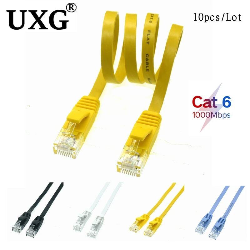 10 confezioni 20 cm 50 cm 1 m 3 piedi 2 m 3 m 5 m 10 m 20 m 30 m 40 m 50 m Cavo CAT6 Piatto UTP Cavo di rete Ethernet RJ45 Patch LAN 1000 Mbps Cavo