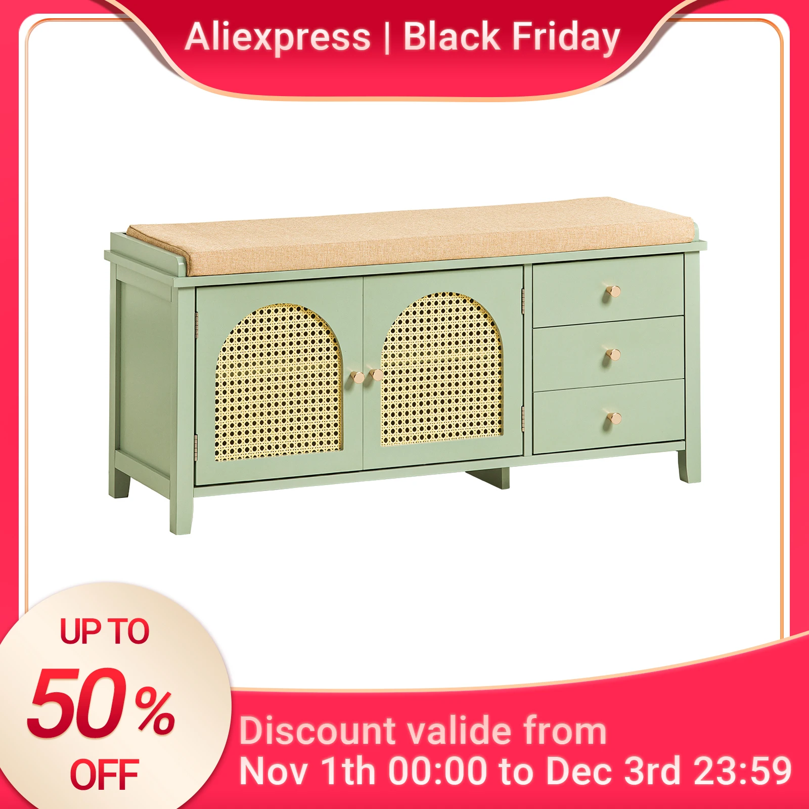 SoBuy FSR129-GR Schuhbank mit Sitzfläche und Gitteroptik-Türen Sitzbank mit Stauraum Dielenbank Schuhtruhe Schuhregal schmal grü