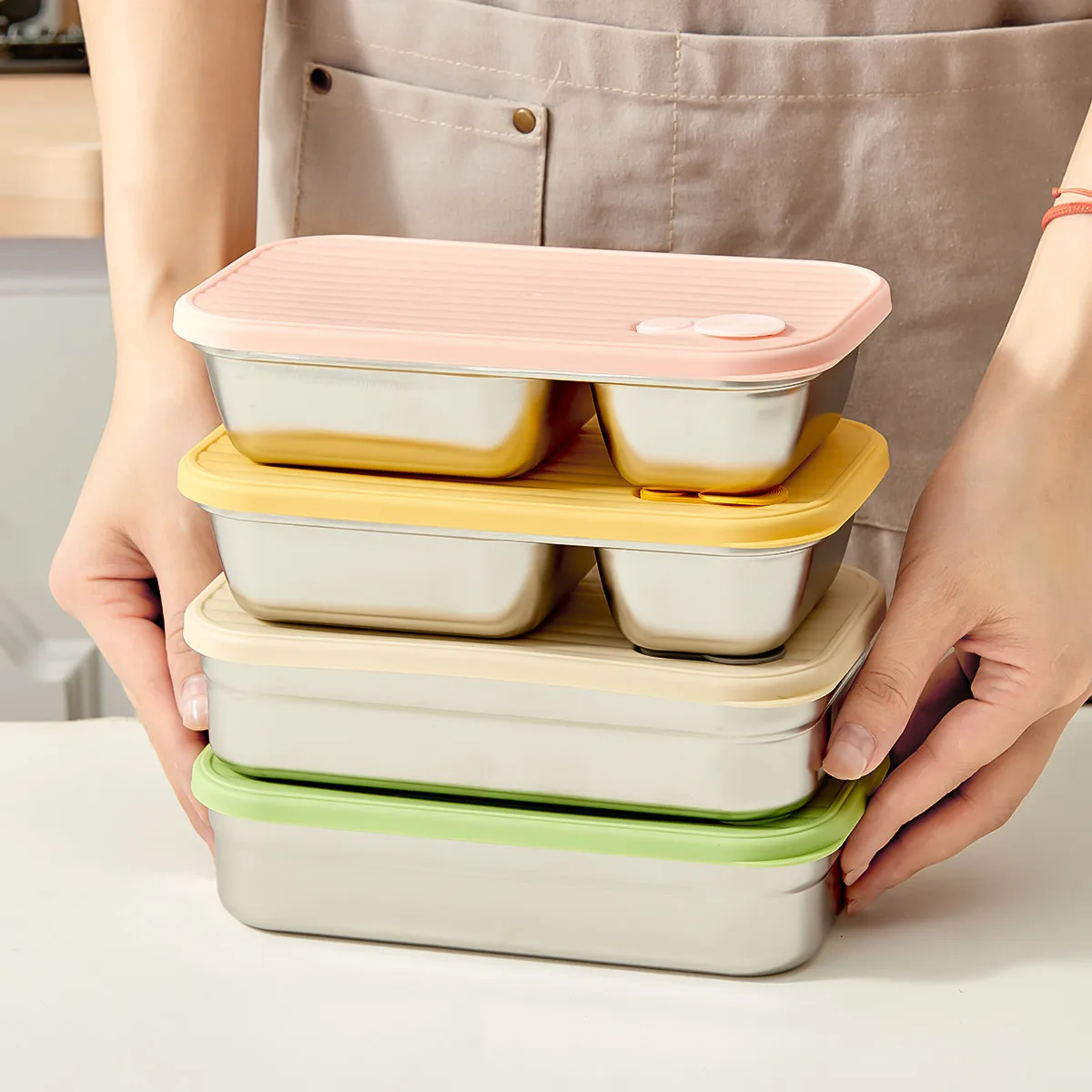 WORTHBUY – boîte de conservation des aliments pour réfrigérateur, boîte de conservation des aliments scellée en acier inoxydable 304, conteneur de stockage des aliments pour la viande congelée de