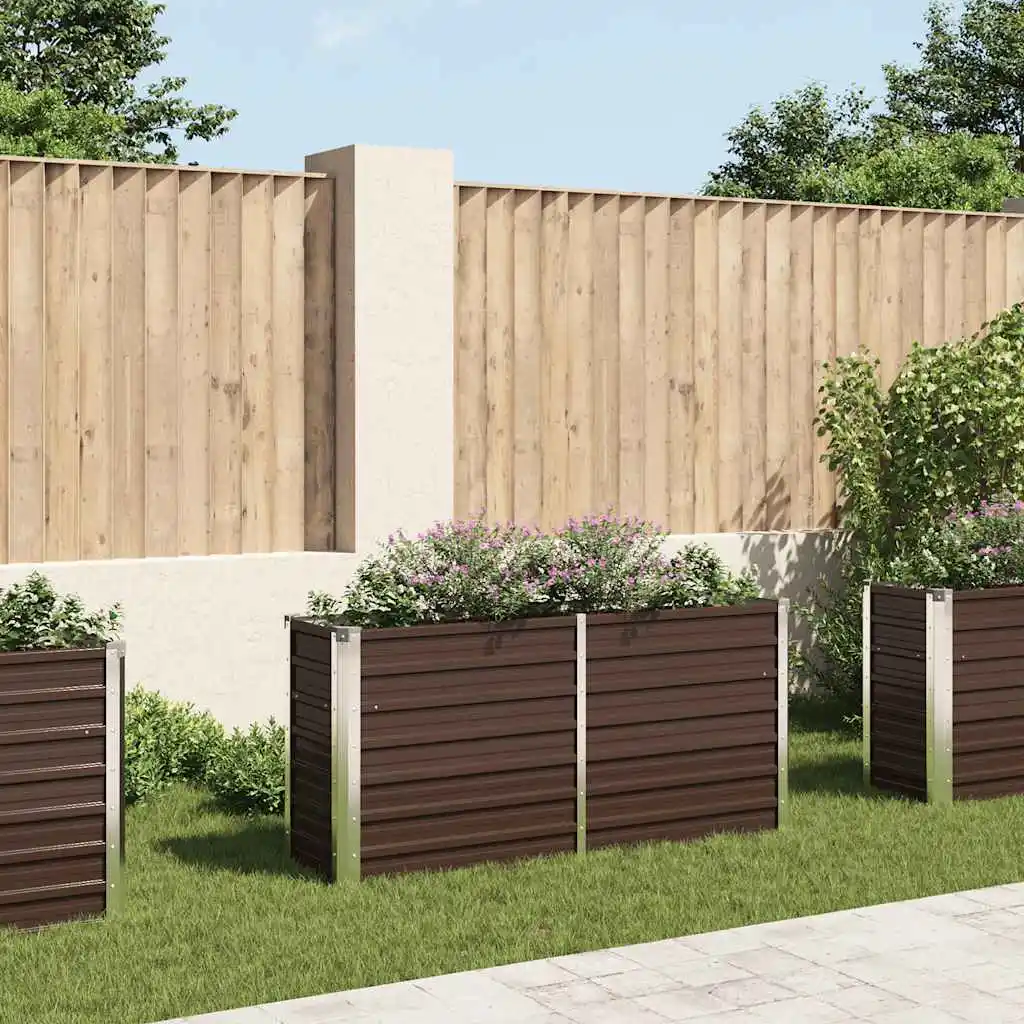 Hochbeet-Gartenbett, braun, 160 x 40 x 77 cm, aus verzinktem Stahl, Außendekoration, Anbautöpfe, Gartendekoration Image