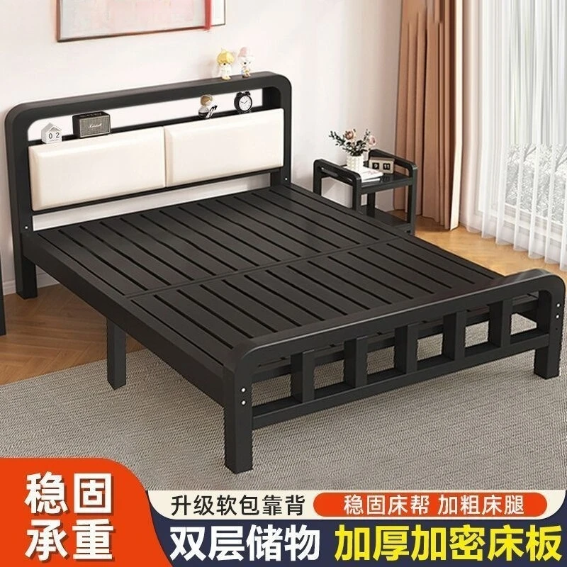 Schmiedeeisernes Bett 1,8 Meter Doppelbett Haushalt 1,5 Meter Einzelbett verdicktes verstärktes Eisenrahmenbett Miethaus Image