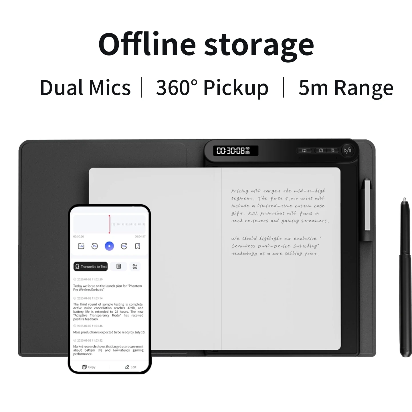 Note 2-in-1 digitales Notebook-Aufnahmetablet mit batterielosem Stift, kabelloses Bluetooth-Papiertablett, elektronischer Schreibblock Image