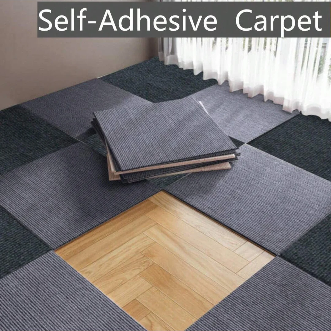 10 Stück 30 x 30 cm einfach zu installierender selbstklebender gestreifter Teppich für Büro-, Wohnzimmer- und Schlafzimmermatten mit Aluminiumfolienboden - Image
