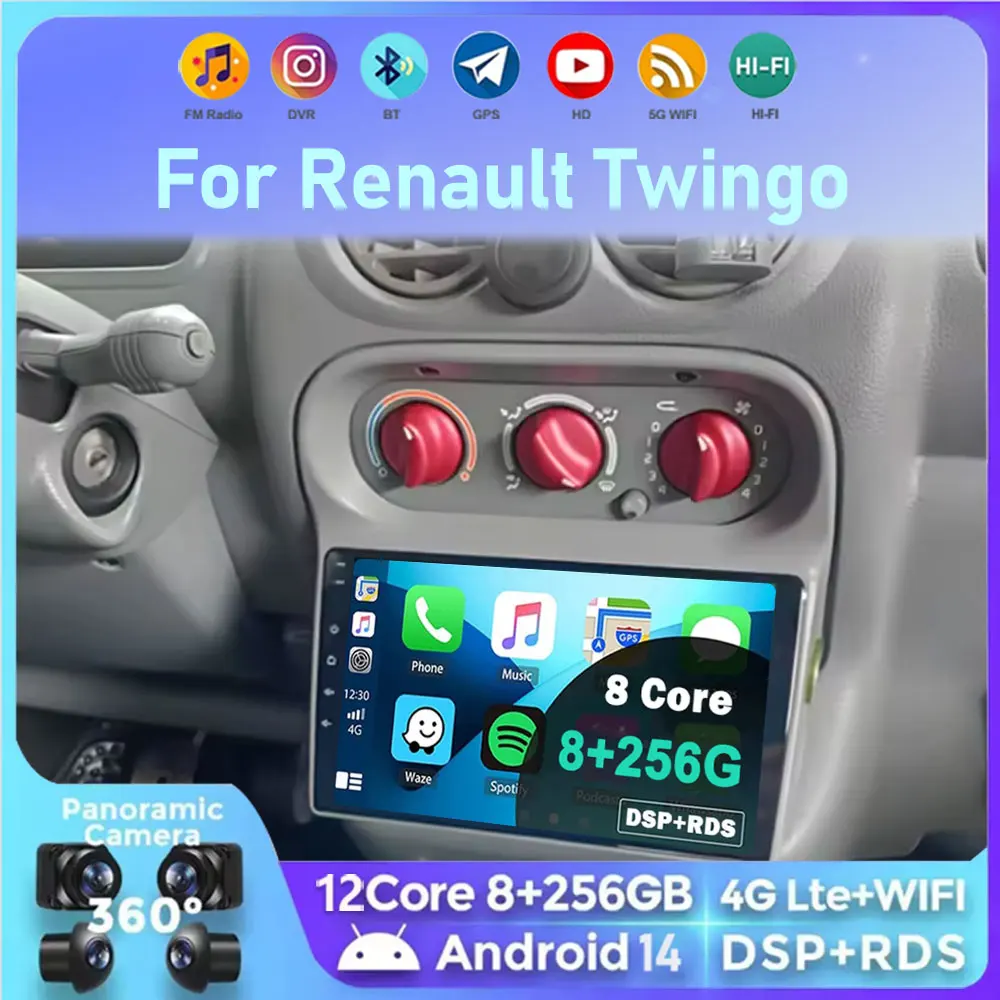 Android 16 Carplay Stereoanlage für Renault Twingo 2005 - 2013 Carplay Auto-Bildschirm Autoradio Intelligentes System GPS-Navigation GPS RDS