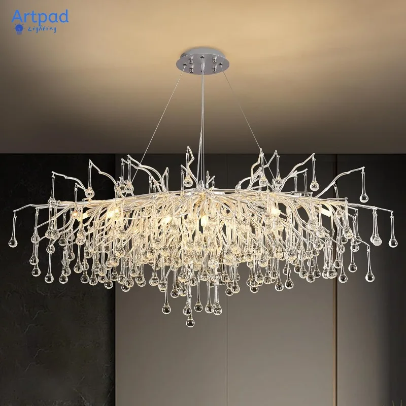 Moderne silberne Kristall-Kronleuchter-Deckenleuchte für Esszimmer, Hotel, Treppe, hängender Kronleuchter, Heimdekoration, luxuriöse Leuchte