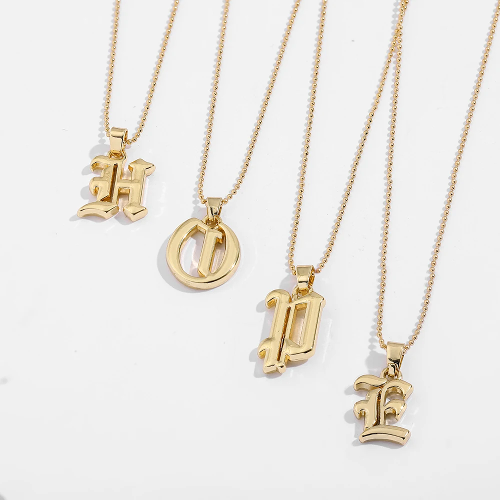 Vintage Gothic A-Z Initial Alphabet Old English Anhänger Halskette Gold Farbe Perle Kette Halskette Weibliche Mode Statement Schmuck Image