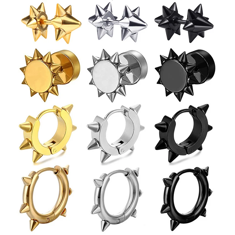 1 Paar/2 Stück Punk Edelstahl Spiky Thorn Ohrstecker für Frauen/Männer keine durchbohrten Ohrclips Lustiger Street Pop Hip Hop Schmuck Image