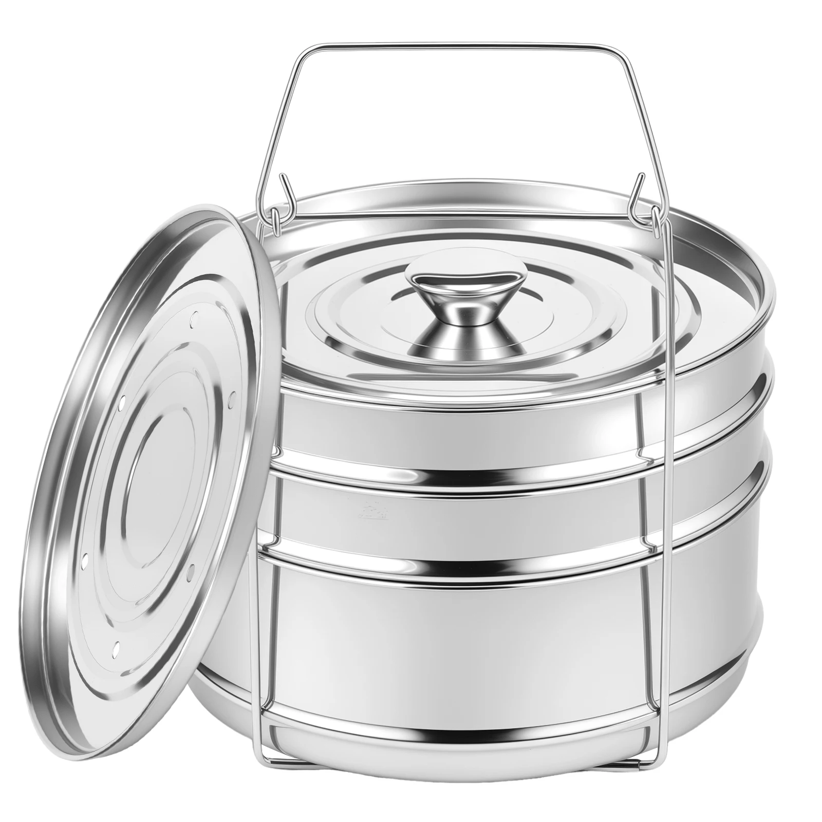 2/3-stufige Dampfgarer-Einsatzpfanne, Schnellkochtopf-Einsatzpfannen aus Edelstahl 304, großes Dampfgitter für Küchenzubehör Image