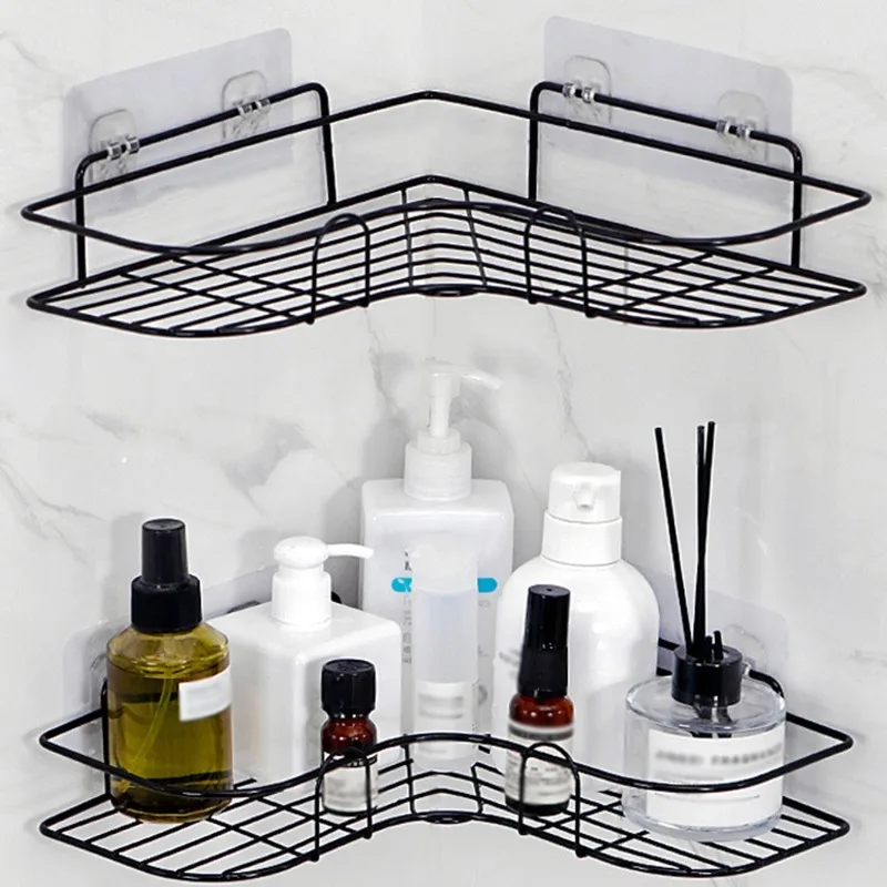 Étagère murale de salle de bain, support de caddie de douche, support de rangement triangulaire sans poinçonnage pour salle de bain et cuisine, accessoires de salle de bains 1 pièce