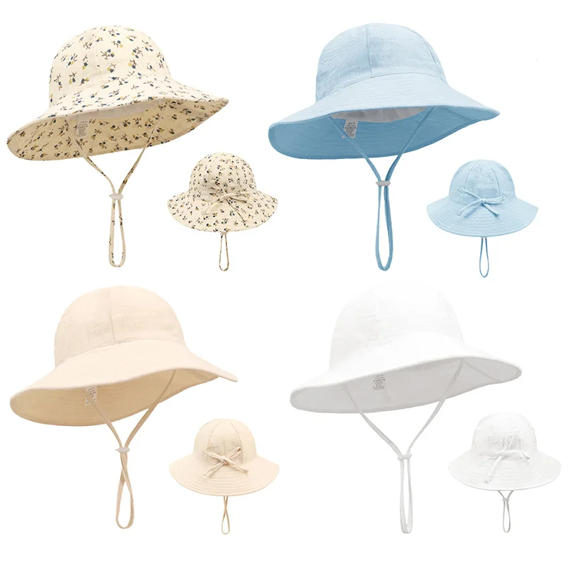 Sommermütze für Babys, atmungsaktive Baumwolle, Panamahüte für Jungen und Mädchen, Cartoon-bedruckte Fischermütze, Sonnenschutz-Zubehör Image