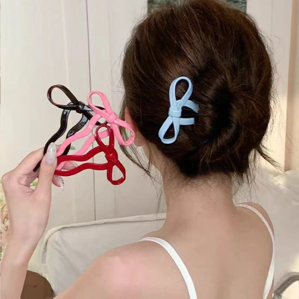 1 Stück Acetat-Haarnadel mit Schleife im Ballett-Stil, süße und niedliche U-förmige Haarnadel, neue Haarnadel mit einer Spule auf der Rückseite des Kopfes Image