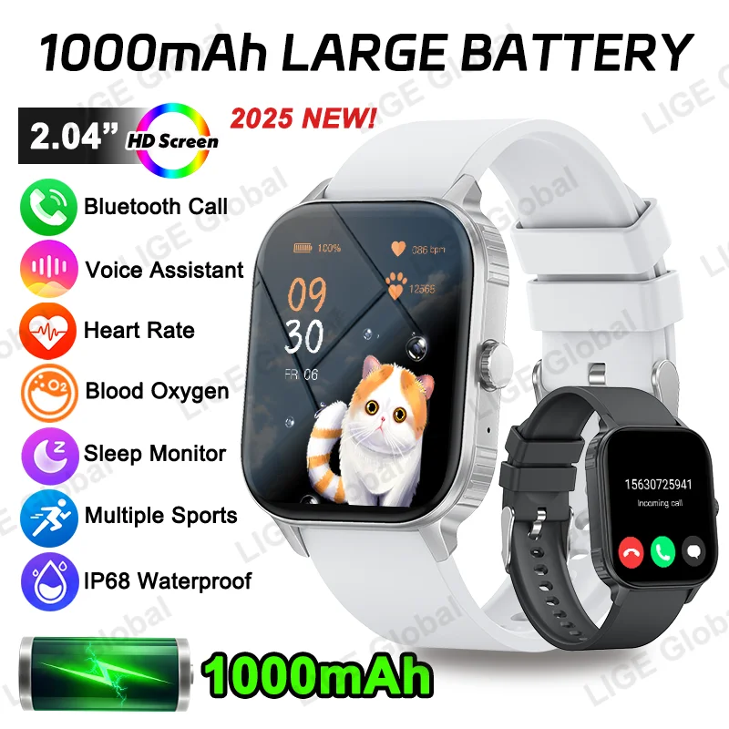 LIGE Neue 1000 mAh Batterie Smart Uhr Frauen Full Touch Screen Sprachanruf Männer Outdoor IP68 Wasserdichte 100 + Sport smartwatch Image