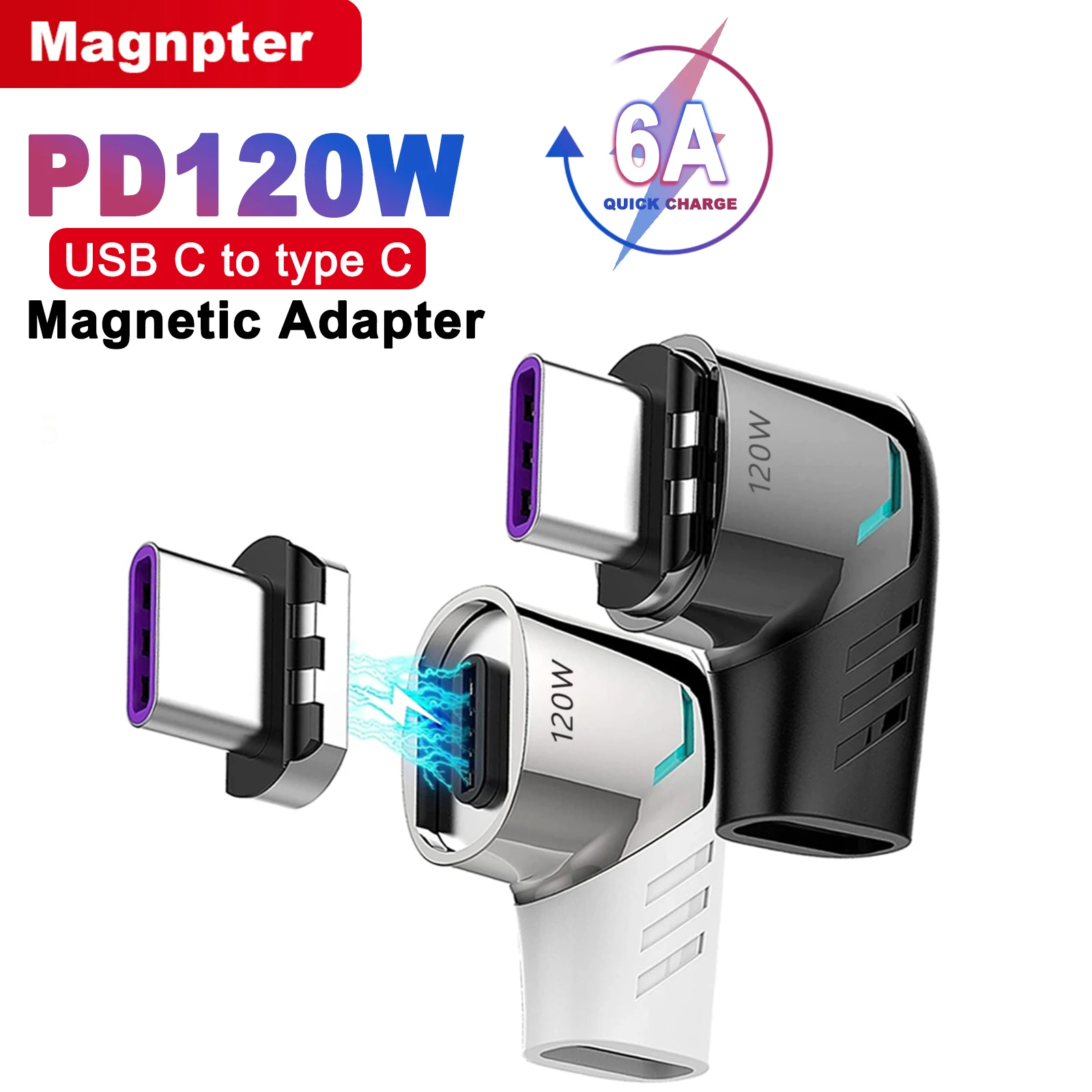 PD 120W USB C zu Typ C Magnetischer Adapter Schnellladung USB Typ-C Magnetkonverter Magnetkabel rechtwinkliger USB-C-Anschluss Image