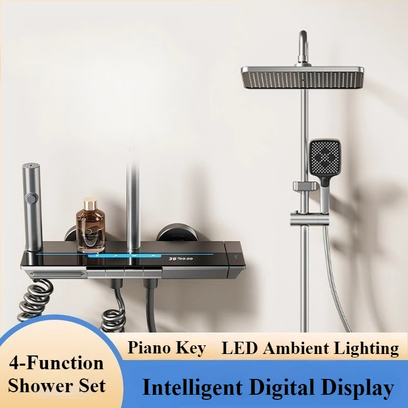 Vier Wege Wasser Outlet Badezimmer Dusche System Intelligente Digitale Dusche Wasserhahn Set Temperatur Display Regen Dusche Set