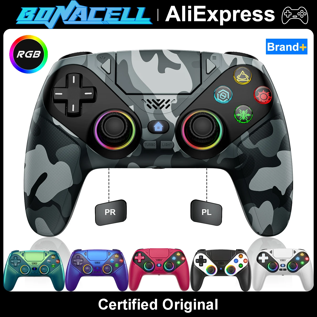 Für Playstation5/PS5/PC RGB Kabelloser Controller, Gamepads mit Marco/Turbo-Funktion PR/PL Programmierbare Tasten Dual-Vibration Spiel-Joystick Image