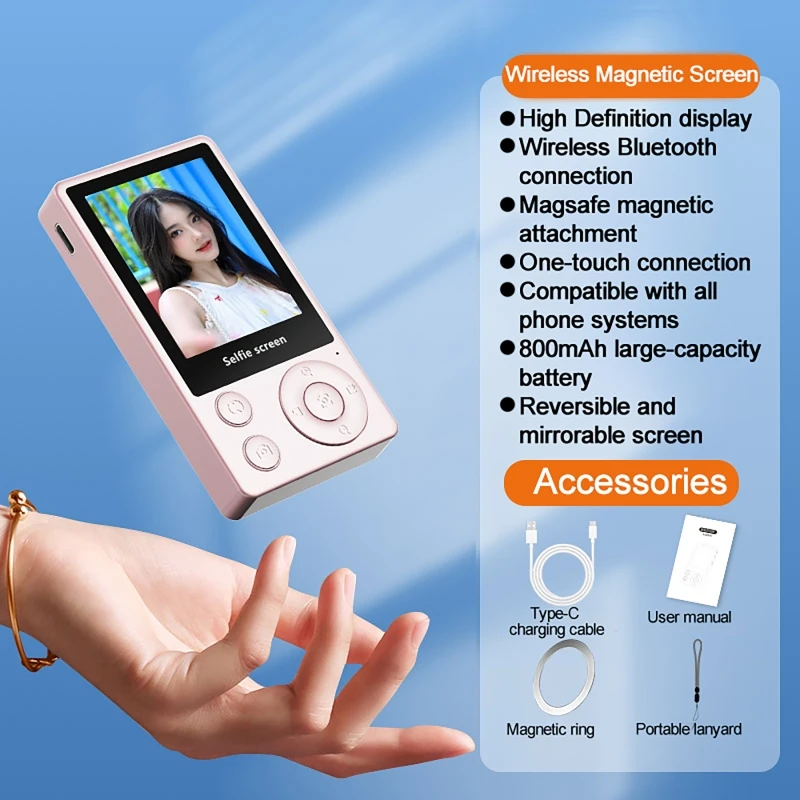 Bluetooth Wireless Magnetischer Selfie-Bildschirmprojektor Vollfarbdisplay für Mobiltelefone, hintere geteilte Anzeige, Live-Übertragung Image