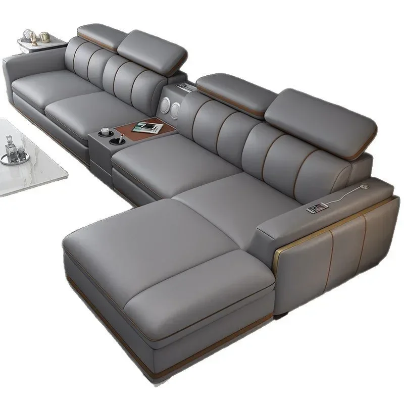 Leichtes, luxuriöses First-Layer-Sofa aus Rindsleder, Wohnzimmergröße, gerades Konkubinen-Kombinations-Haushalts-Ledersofa