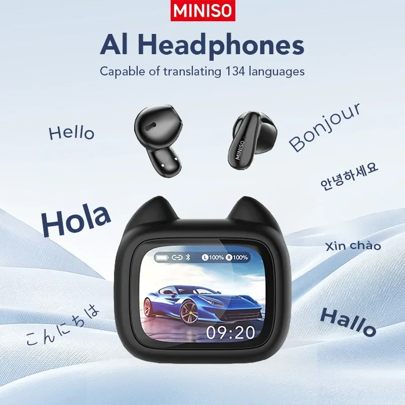 MINISO MS102 Bluetooth V6.0 Kopfhörer AI Translator Ohrhörer Vollfarbbildschirm Drahtlose Kopfhörer TWS Ultraleichte Ohrhörer Image