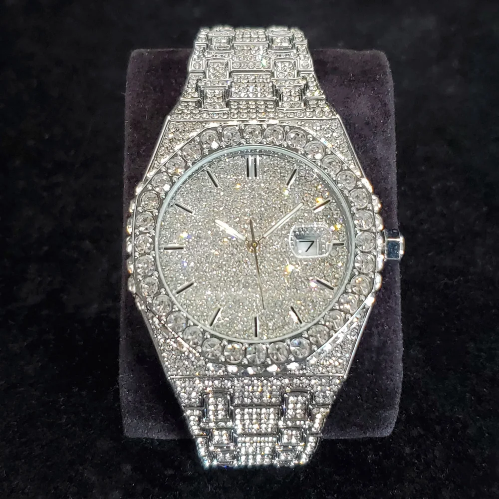 Luxus Mode Diamant Uhr für Männer Top Marke Iced Out Edelstahl Uhren Hip Hop Bling Wasserdicht Datum Uhr Dropshipping