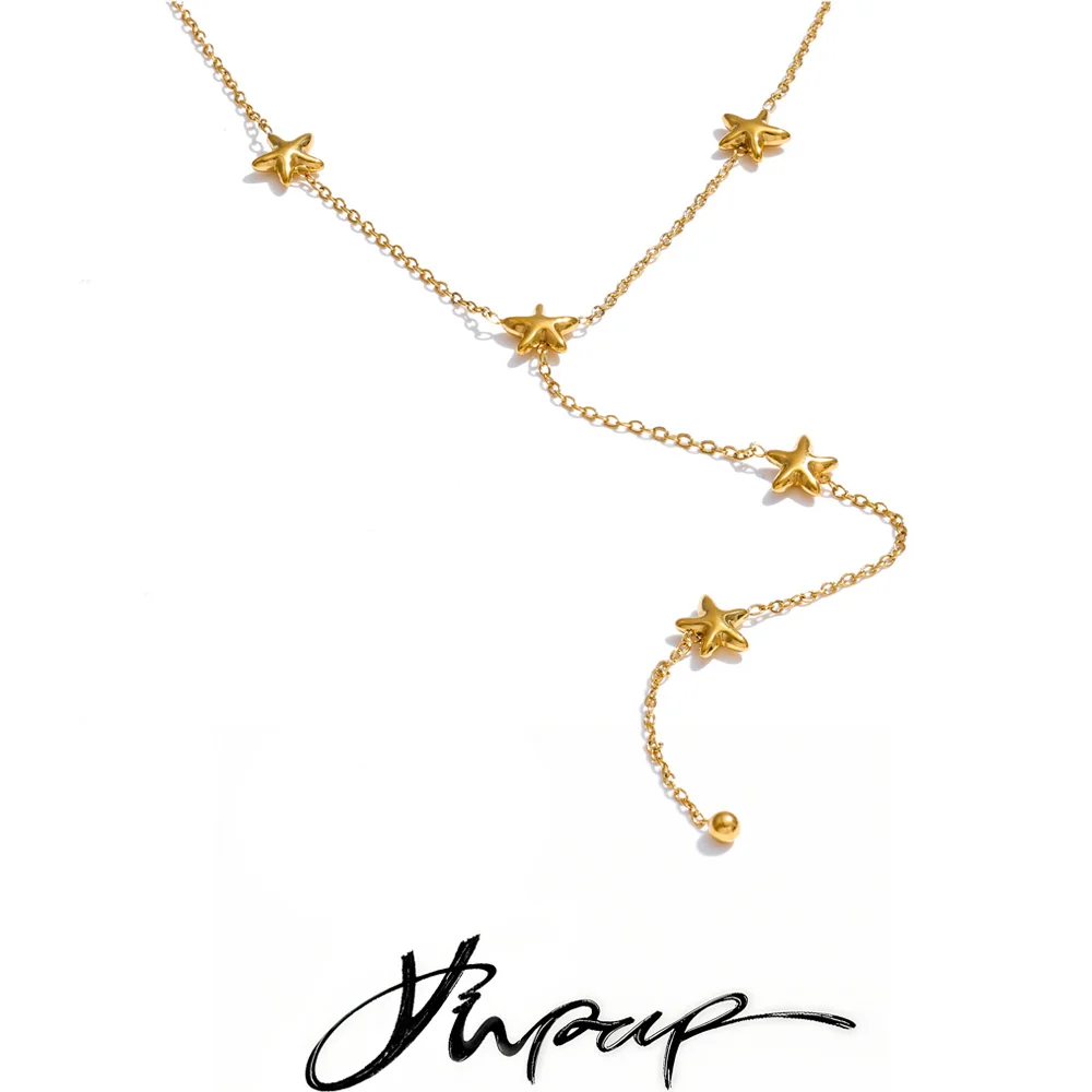Yhpup Hot Style Edelstahl Sterne Y-Kette Tropfen lange Halskette Gold & Platin PVD vergoldet hübscher einfacher trendiger Latzschmuck Image