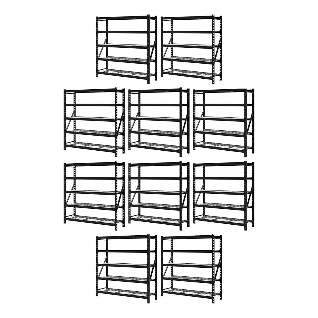 NewAge Garage Cabinets 5-Tier Adjustable Heavy-Duty Steel Garage Shelving Rack in Black - 77 in. x 24 in (Pack of 10)