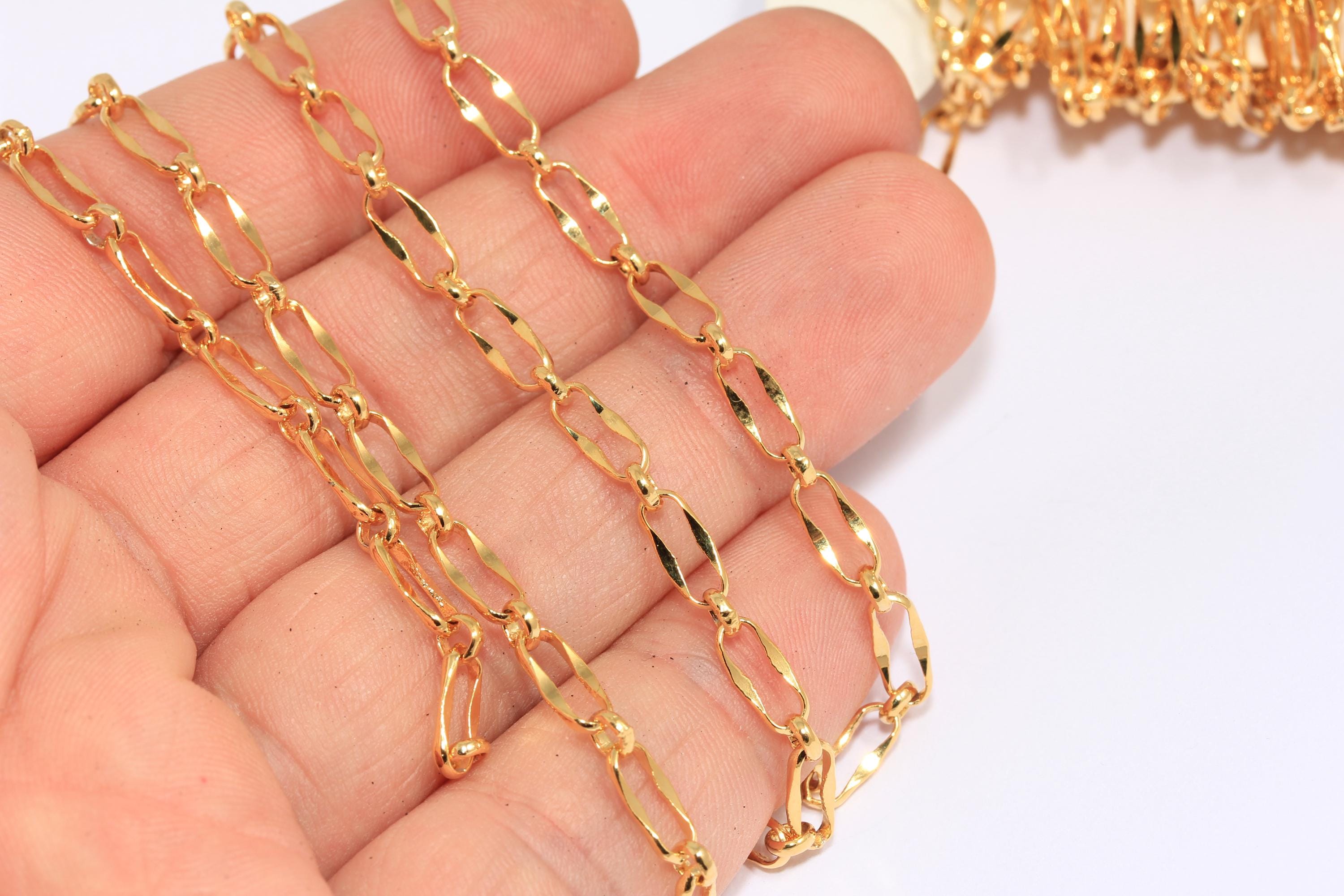 Catena a maglie in oro lucido 24k da 4 x 9 mm, catena a barra d'oro, catena a maglie ovali, catena a maglie in oro, catena in grandi quantità, compone