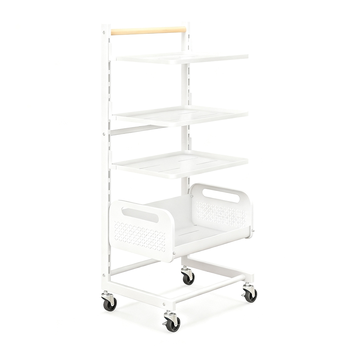 COSTWAY 4-stöckiger Rollwagen, Servierwagen mit verstellbaren Regalen, Küchenwagen mit Rädern & Griff Image