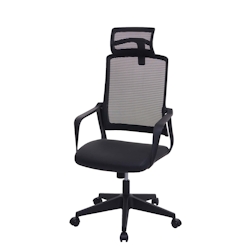 PROREGAL Bürostuhl | HxBxT 128x64x66 cm | Sitzhöhe 44cm | ergonomisch Kopfstütze | Kunstleder | Schwarz | Drehstuhl Schreibtischstuhl Image